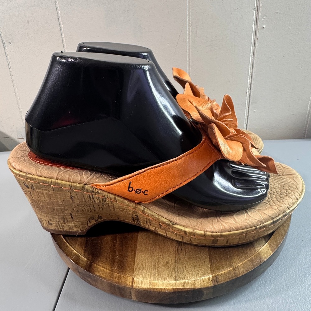b.o.c. Born Concept Wedge Sandals Womens 9 Orange Good Floral Cork BC8590